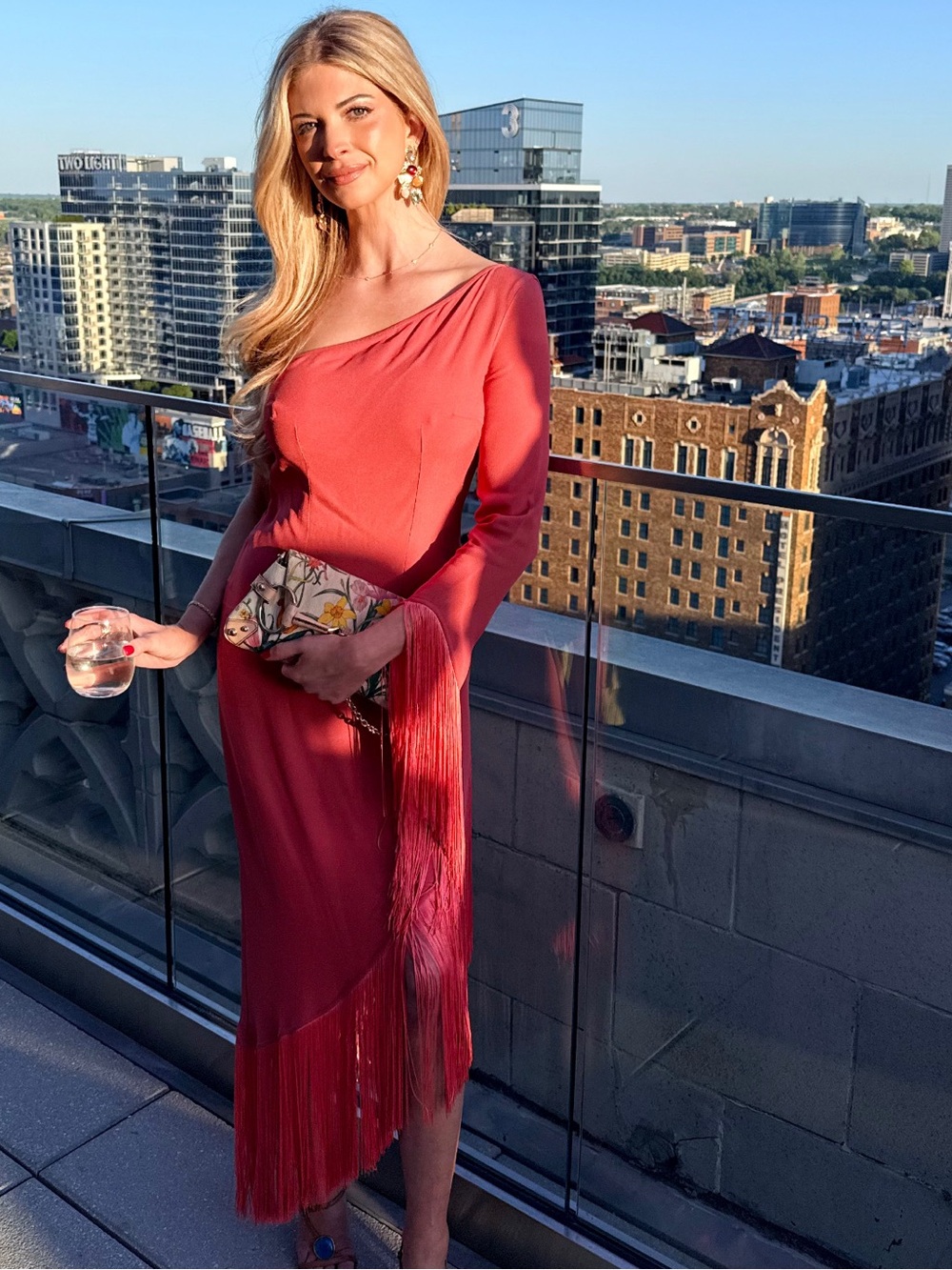 Taller Marmo One-Shoulder Fringe Dress in Pink